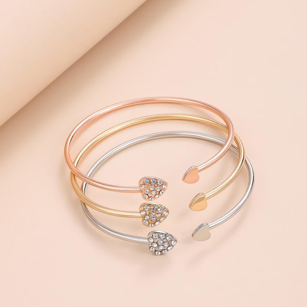 Rose Gold Heart & Infinity Bracelet Set, Crystal-Embellished 3-Piece Stackable Bracelets for Women