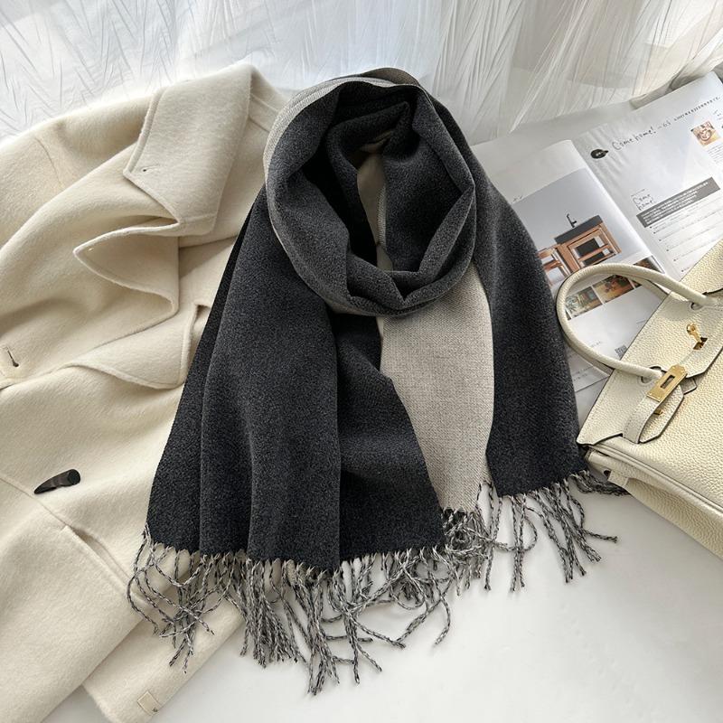 Solid Color Imitation Cashmere Scarf Women's Winter Thickened Double-sided Warm Scarf Cold-proof Outer Long Shawl