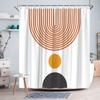 1 Abstract Geometric Shower Curtain - Brown/White/Black Circles And Lines, Polyester Fabric, Hooks, Machine Washable