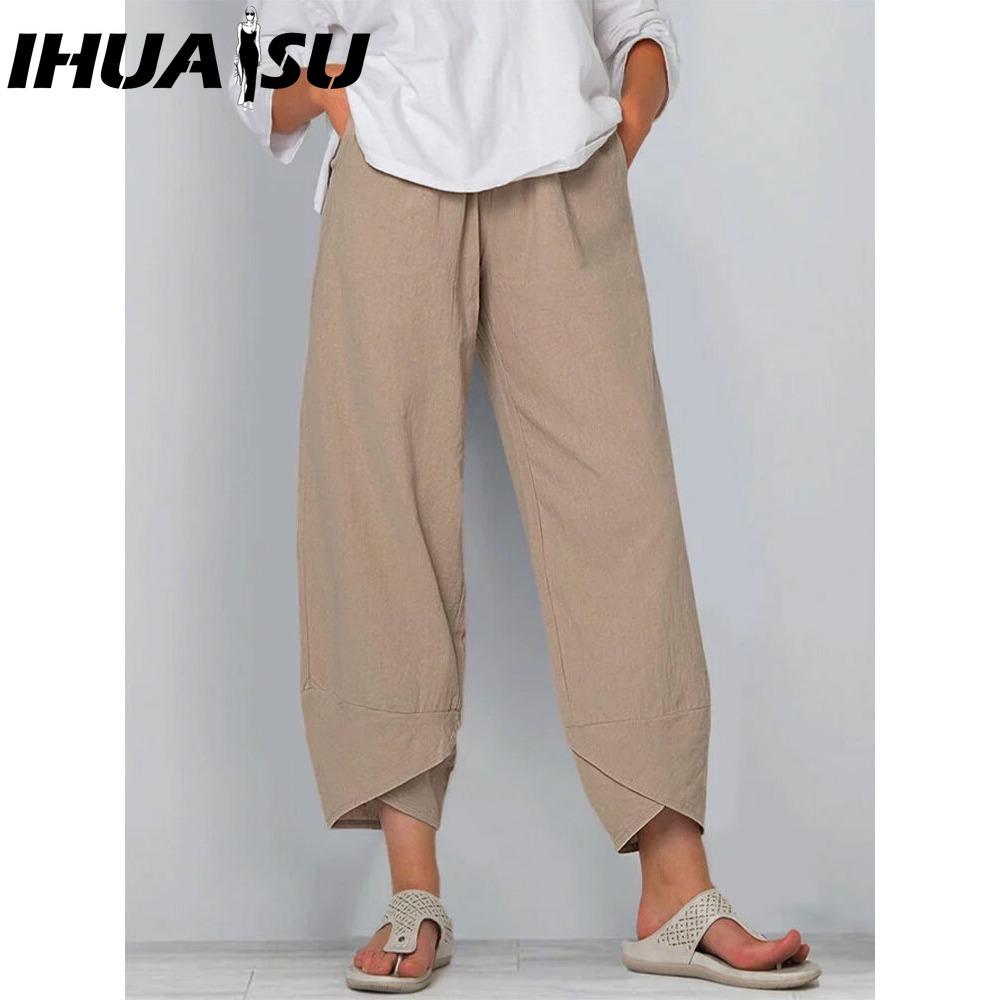 IHUASU Dammode Casual Enfärgat Tryck Hög Midja Byxor & Capris