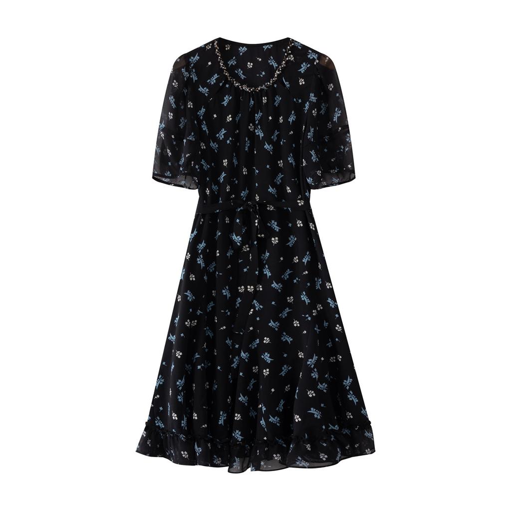 26 Year New Summer High-end Feeling Slimming Floral Skirt Vacation Style Mid Length Skirt Cake Skirt Short Sleeved Skirt Dress Dress Dress Skirt
