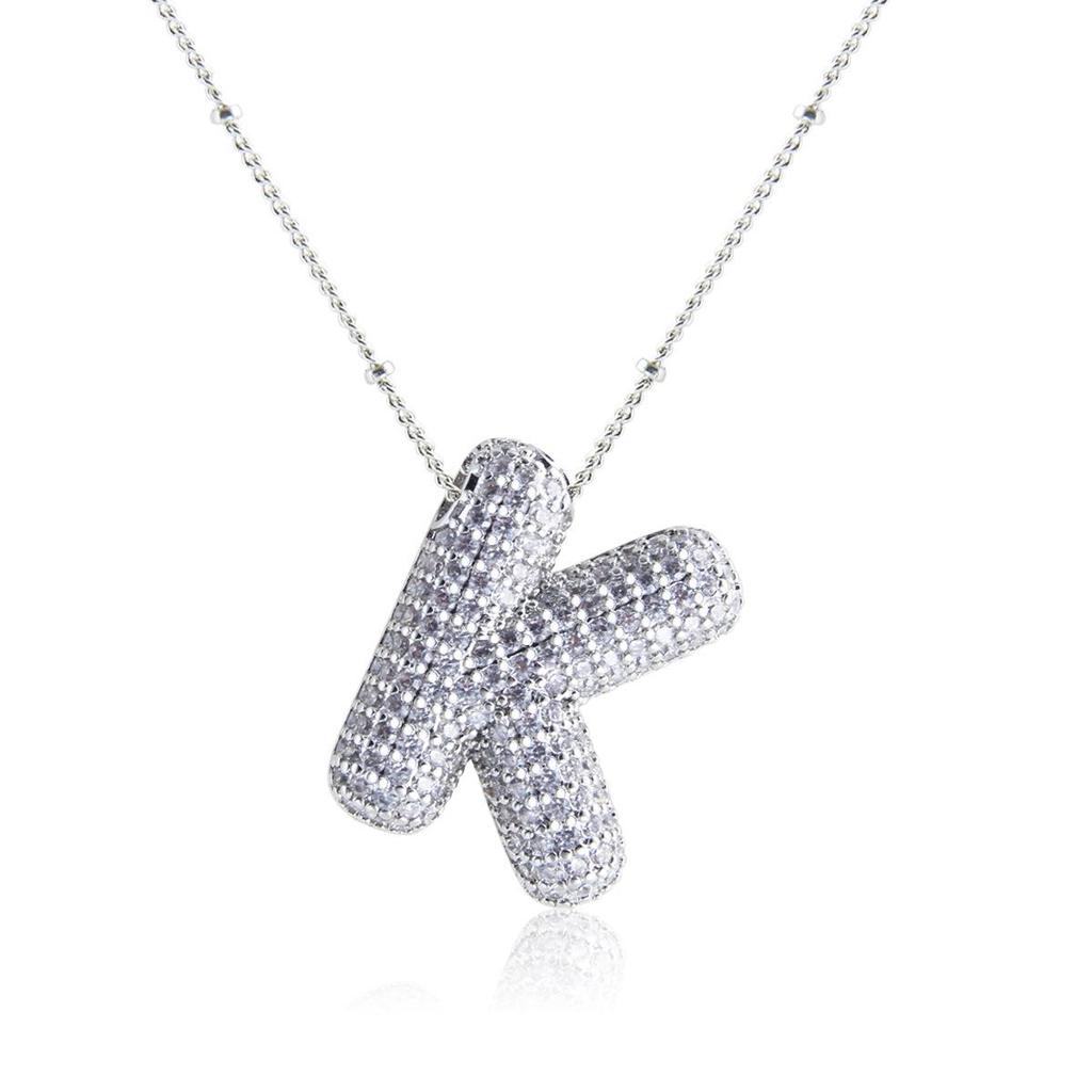 Silver 26-Letter Zircon Necklace: Personalized Chunky Balloon Chain, Versatile Hip-Hop Jewelry for Women