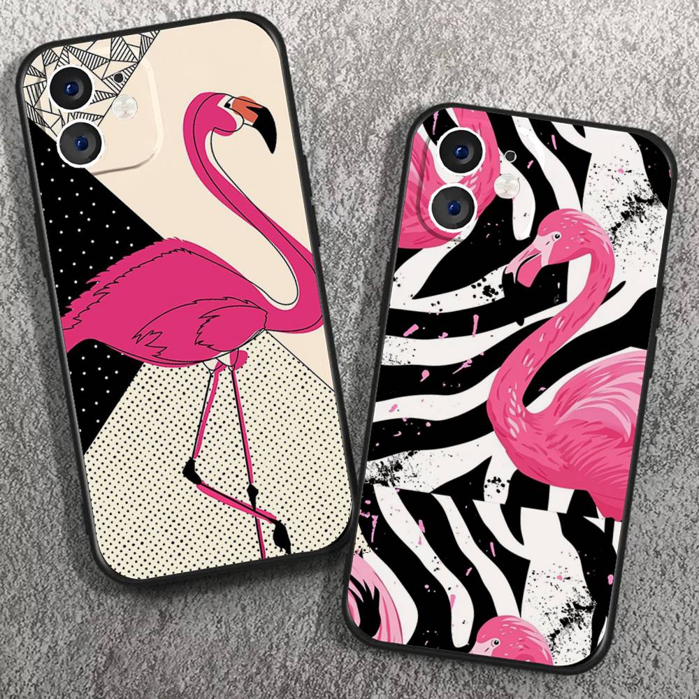 Flamingo Phone Case For IPhone 17 Air 16 15 14 13 Pro Max 11 12 Black Silicone Cover