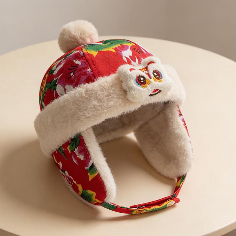 Children's Ethnic Winter Floral Hat - Warm & Thick for Boys and Girls