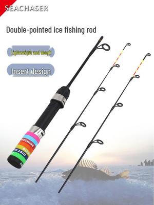 57cm Carbon-Eisangelrute, 2 Spitzen, Super weich & leicht, Tragbare Winterrute für Europa & Amerika