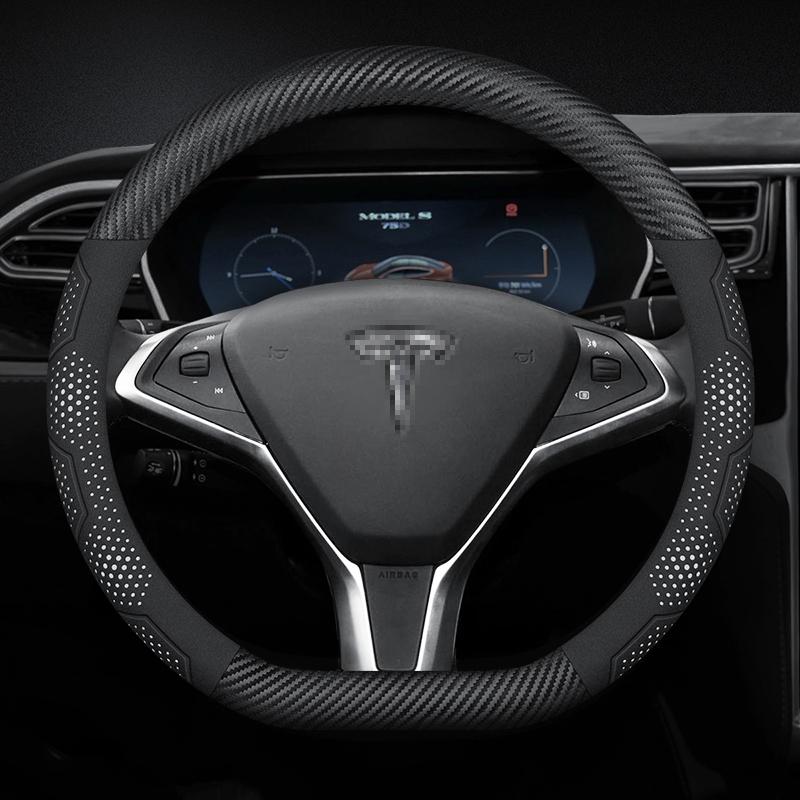 Carbon Fiber Suede Microfiber Leather Steering Wheel Cover for Tesla Model 3 Model Y Model S Model X Anti-slip Car Accessory