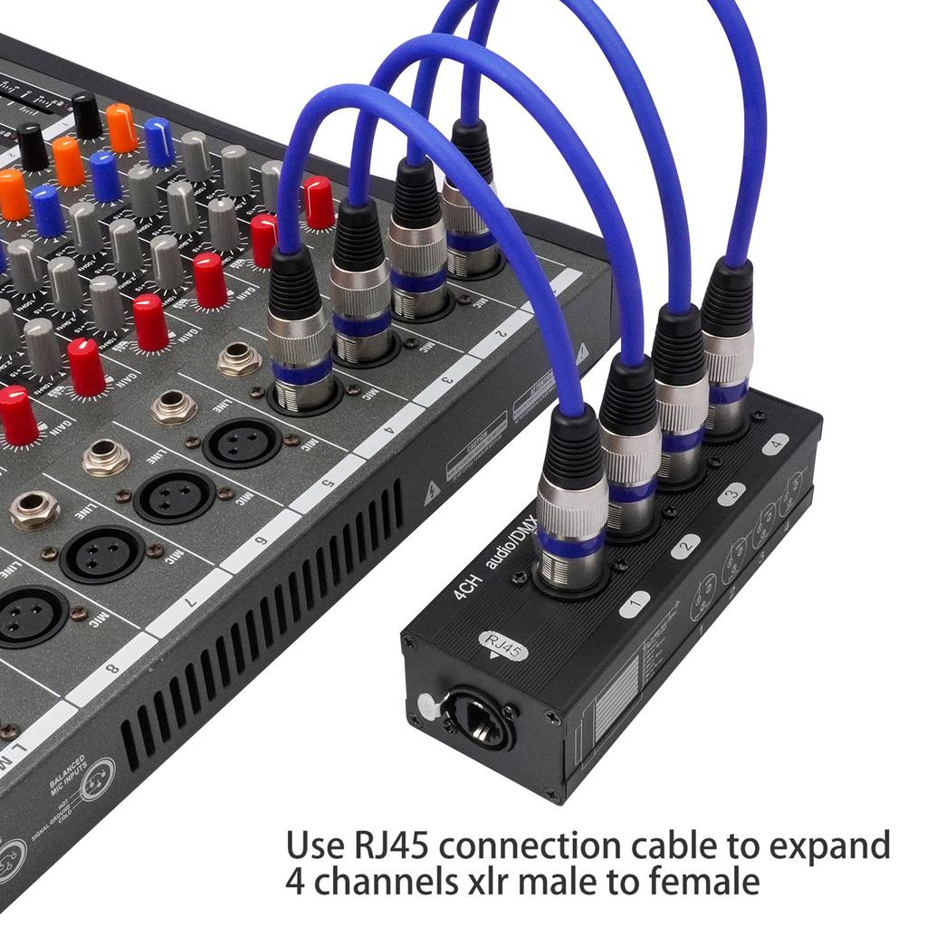 RJ45 To 4 Channel 3Pin XLR Splitter Breakout Box 1 Pair Network Cable Extender for Stage Sound Lighting Audio Recording Studio