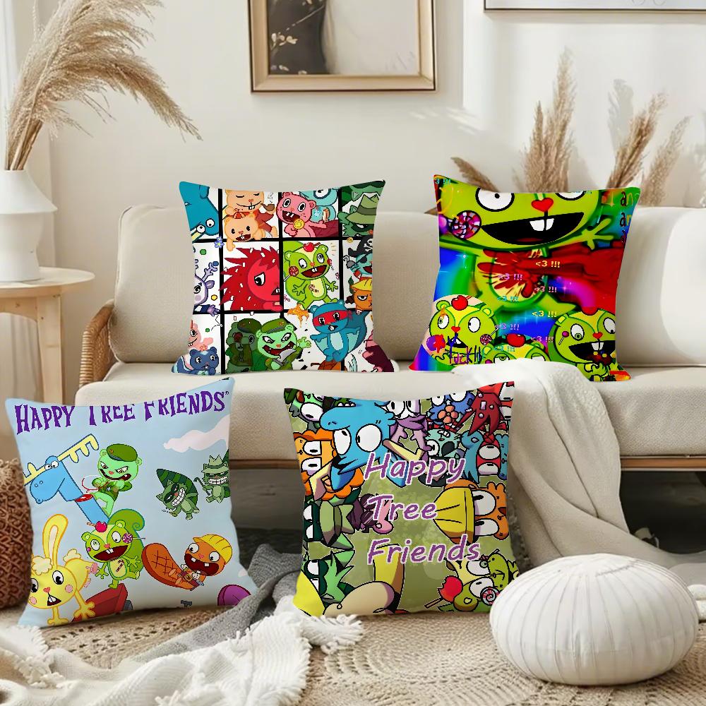 Happy Tree Friends Canvas Pillow Case Square Double-Sided Printing Short Plush Sofa Cushion Cover Bedside Pillow