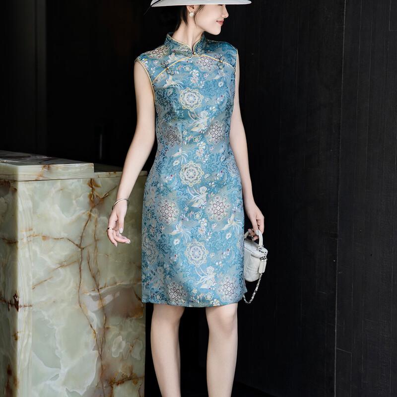 Lanserer Elegant Silk Brocade Cheongsam Dress