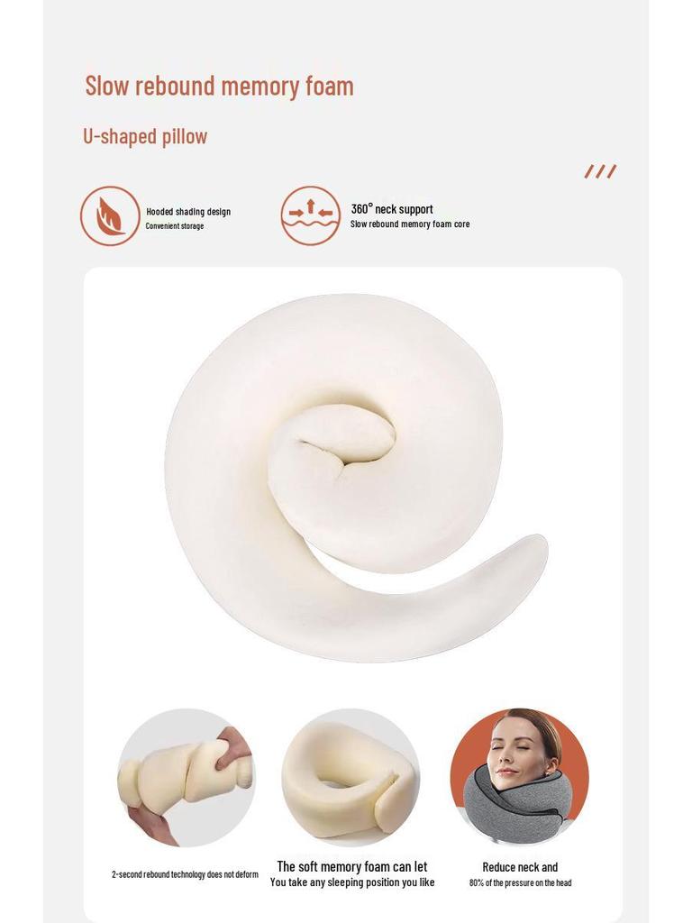 U-Shaped Memory Foam Travel Neck Pillow - No Head Tilt Support for Airplane and Office Use