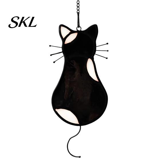 Retro Style Cat Decoration Acrylic Pendant, with Metal Hanging Chain, Stained Glass Effect Rental Friendly Window Decor Pendant Decoration,