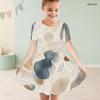 Girls Round Neck Short Sleeve Abstract Printed A Line Flared Dress