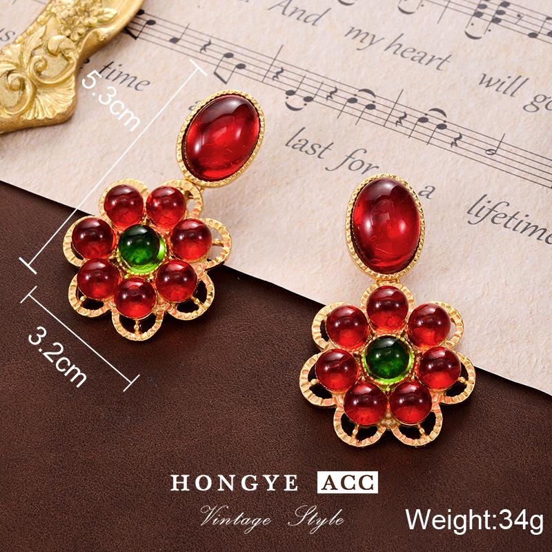 High-End Retro Rote Blume Quastenohrringe: Luxuriöser Silver Needle Hänge-Schmuck für Damen