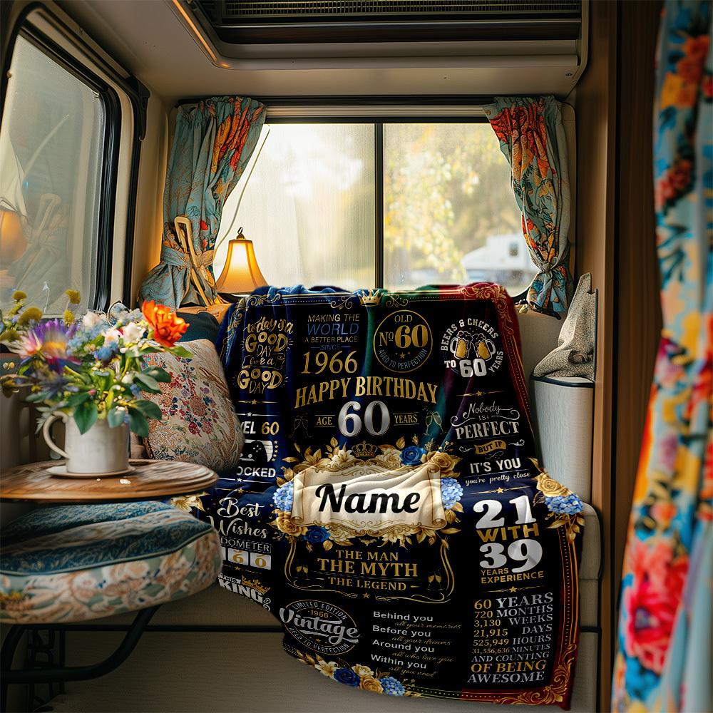 Golden Milestone Celebration Blanket Personalized Name Soft Comfortable Stylish Blanket Car Blanket Perfect For Travel Camping Outdoor Home Suitable