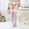 Erotic Open Crotch Pearl Massage Suspenders Stockings Women Floral Lace Sexy Lingerie Pantyhose Transparent Thigh Tights S114