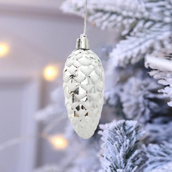 5Pcs/Box Christmas Hanging Pinecone Glitter Reusable Unbreakable Xmas Tree Decoration Plastic Pine Cone Ornament Party Supplies