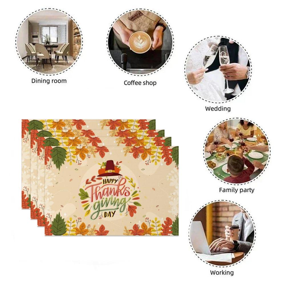 Thanksgiving Placemat Fall Harvest Table Decor Pumpkin Maple Leaf Pattern Printing Seasonal Holiday Dining Mats for Family Party