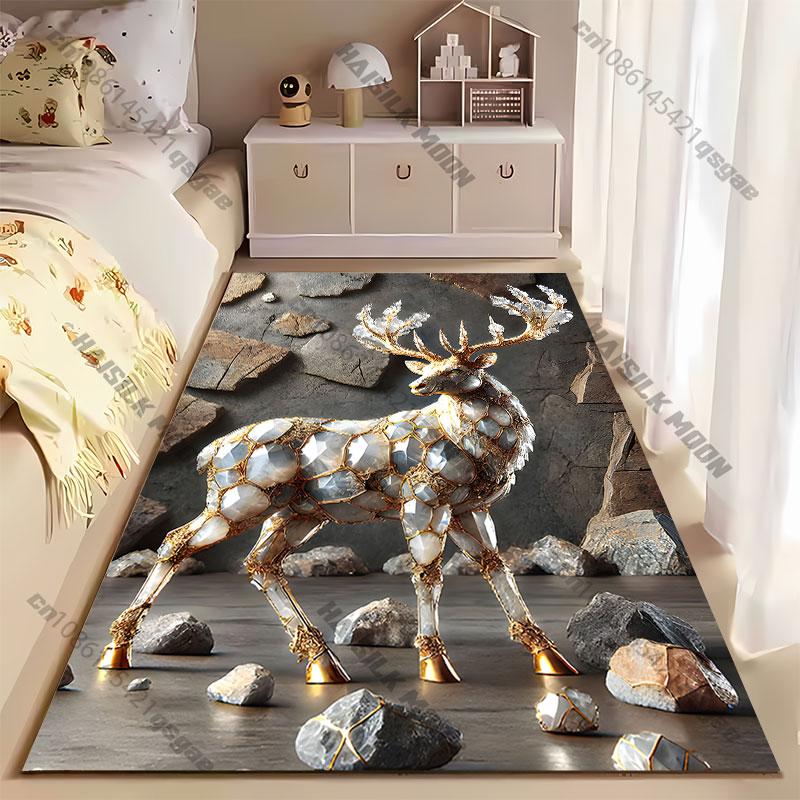 Majestic Crystal Adorned Deer Carpet Yoga Living Room Room Decor Children's Crawling Mat Doormat Area Rug Games Mat