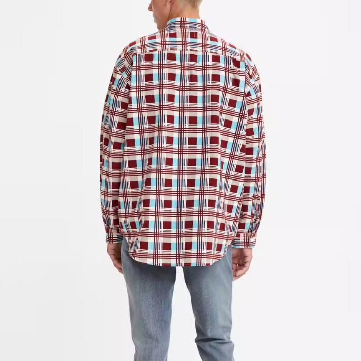Levis Plaid Single-Breasted Lapel Loose Long Sleeve Shirt Men Shirts Multicolor A0953-0000
