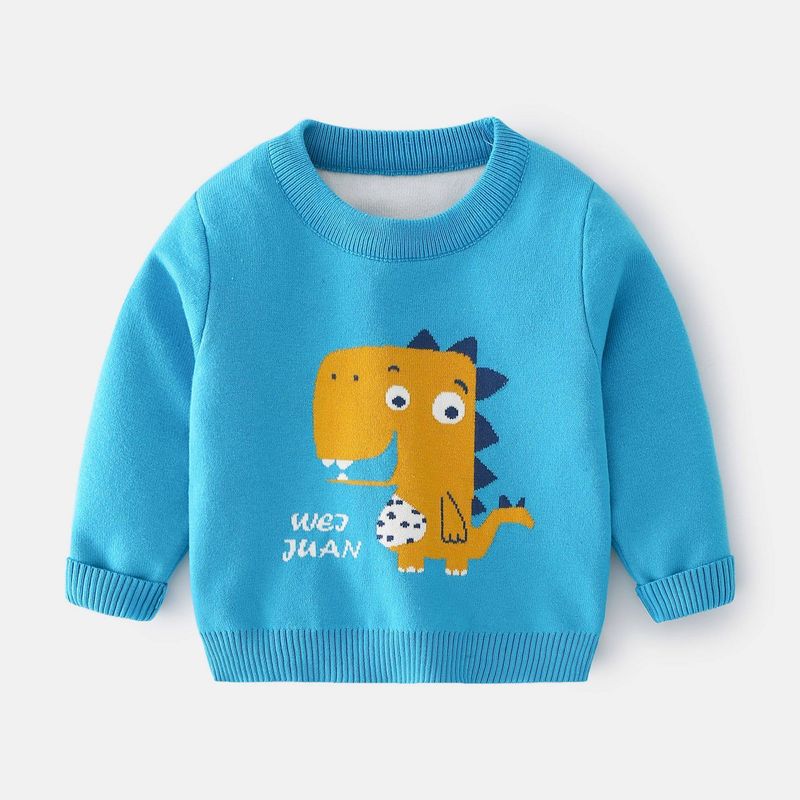 Boys' Round Neck Sweater Autumn and Winter Children's Clothing Children's Long Sleeve Sweater Baby Boys' Dinosaur Pullover Casual Knit