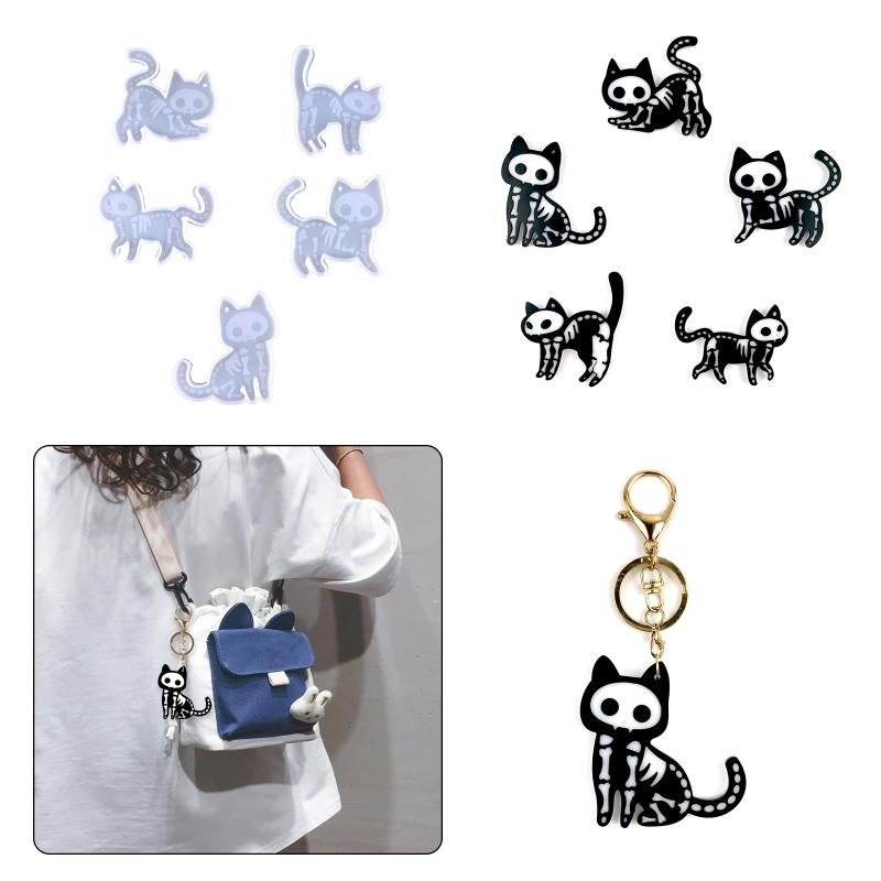 Shiny Glossy Five Syles Kitten Ornaments Silicone Epoxy Resin Mold DIY Keychain Pendant Jewelry for Valentine Gift