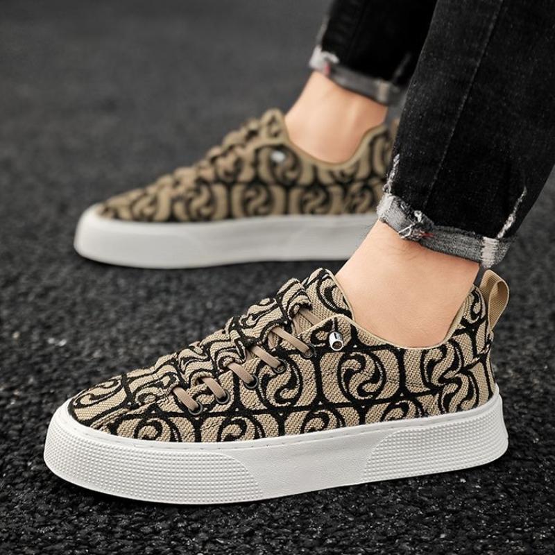 Fashion Man Shoe Low-Top Print Khaki Canvas Sneakers With Laces 2025 Trend Elegant Without Leather Fashion Price Casual Shoes for Men