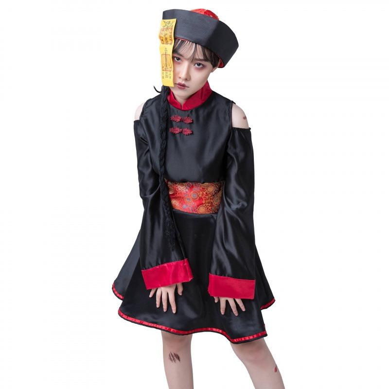 Zombie Vampire Vintage Embroidery Print Halloween Zombie Costume Dress Free Stickers