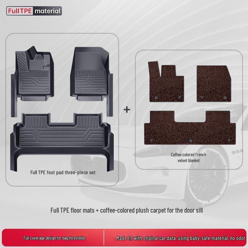 TPE Surround Titanium 7 Car Floor Mats with Leopard Print Door Sill - 2025 Edition