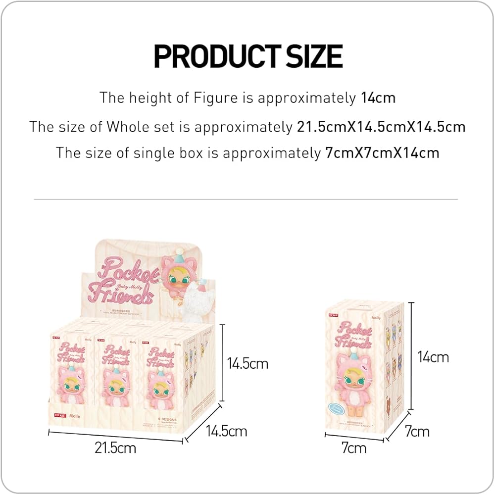Pop Mart Baby Molly Pocket Friends Plush Pendant Assorted Box 6 Pieces PVC Figure Collectible Toy