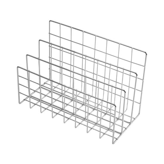 Magazine Holder Book Stand with 3 Vertical Compartments Hollow Design Rustproof Storage Rack Office Desk Organizer