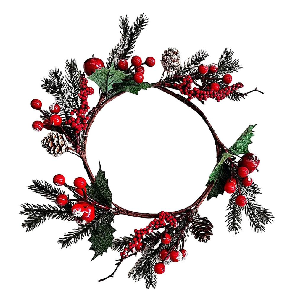Christmas Candle Ring Decoration Holiday Handcrafted Farmhouse Decor Realistic with Red Berry Garland for Wall Birthday Decor
