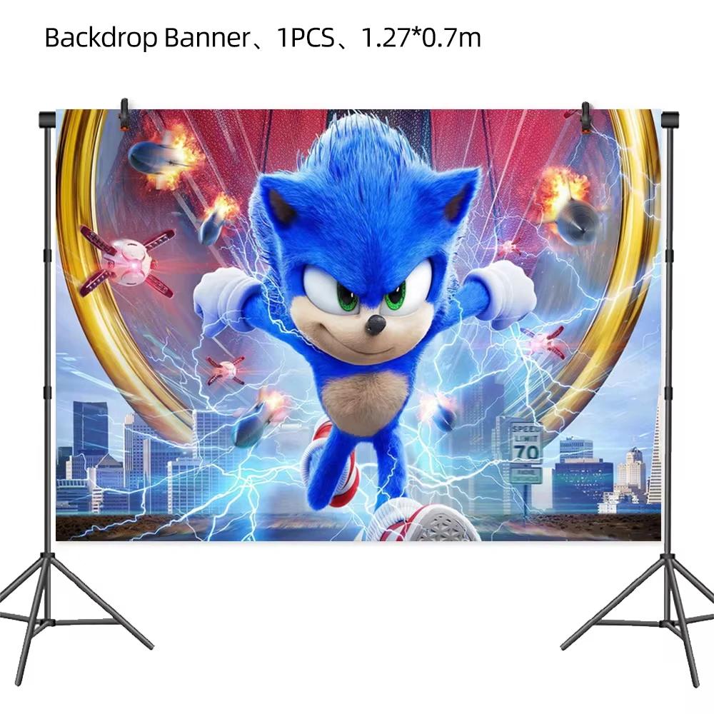 New Cartoon Sonic Party Supplies Boys Birthday Party Disposable Tableware Set Paper Plate Cup Napkin Balloon Baby Shower Decor