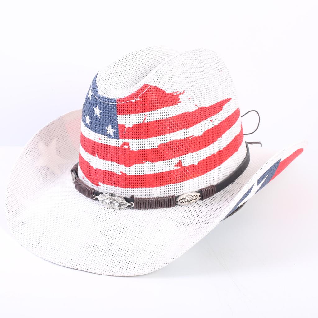 American Flag Cowboy Hat Popular Men's and Women's Sunshade Top Hat Independence Day Party Western Style Fashion Straw Hat