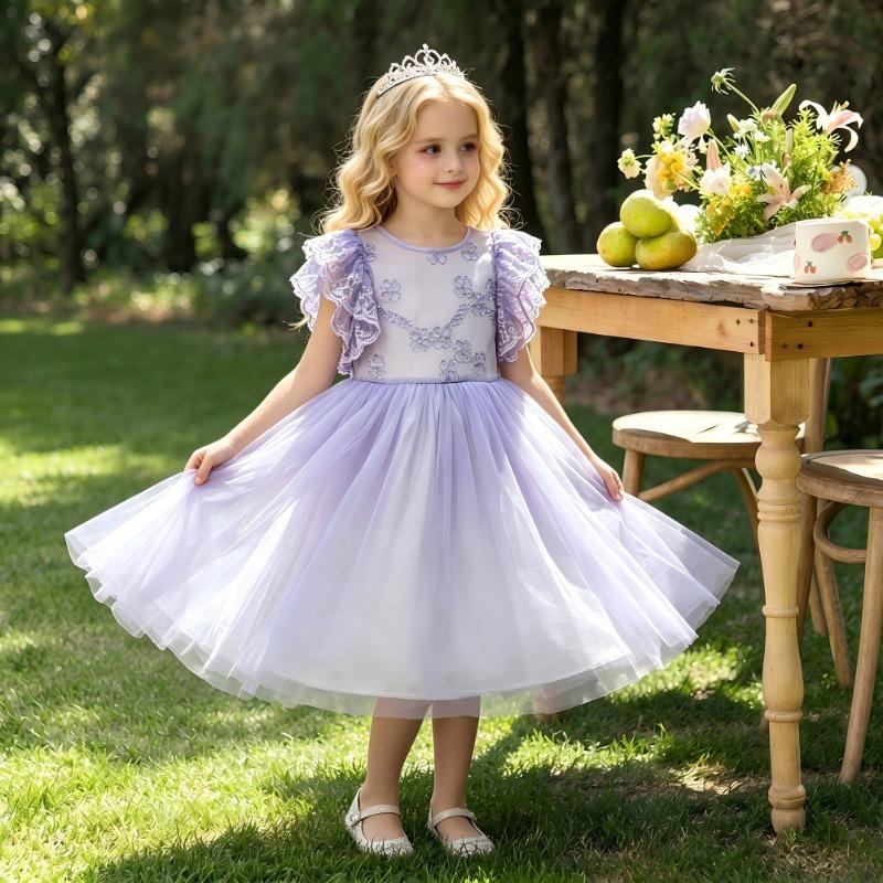 Little Girl Princess Embroidered Tulle Dress For Wedding Birthday Performance