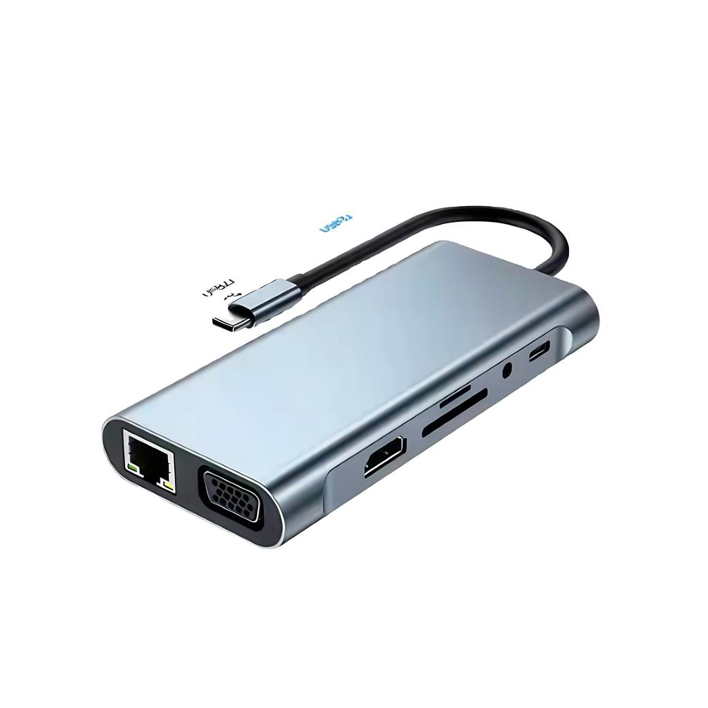 11-in-1 USB3.0 for HDMI Hub with Fast Charge USB-C RJ45 100M SD TF AUDIO3.5mm 4K VGA for 11 1 Hub