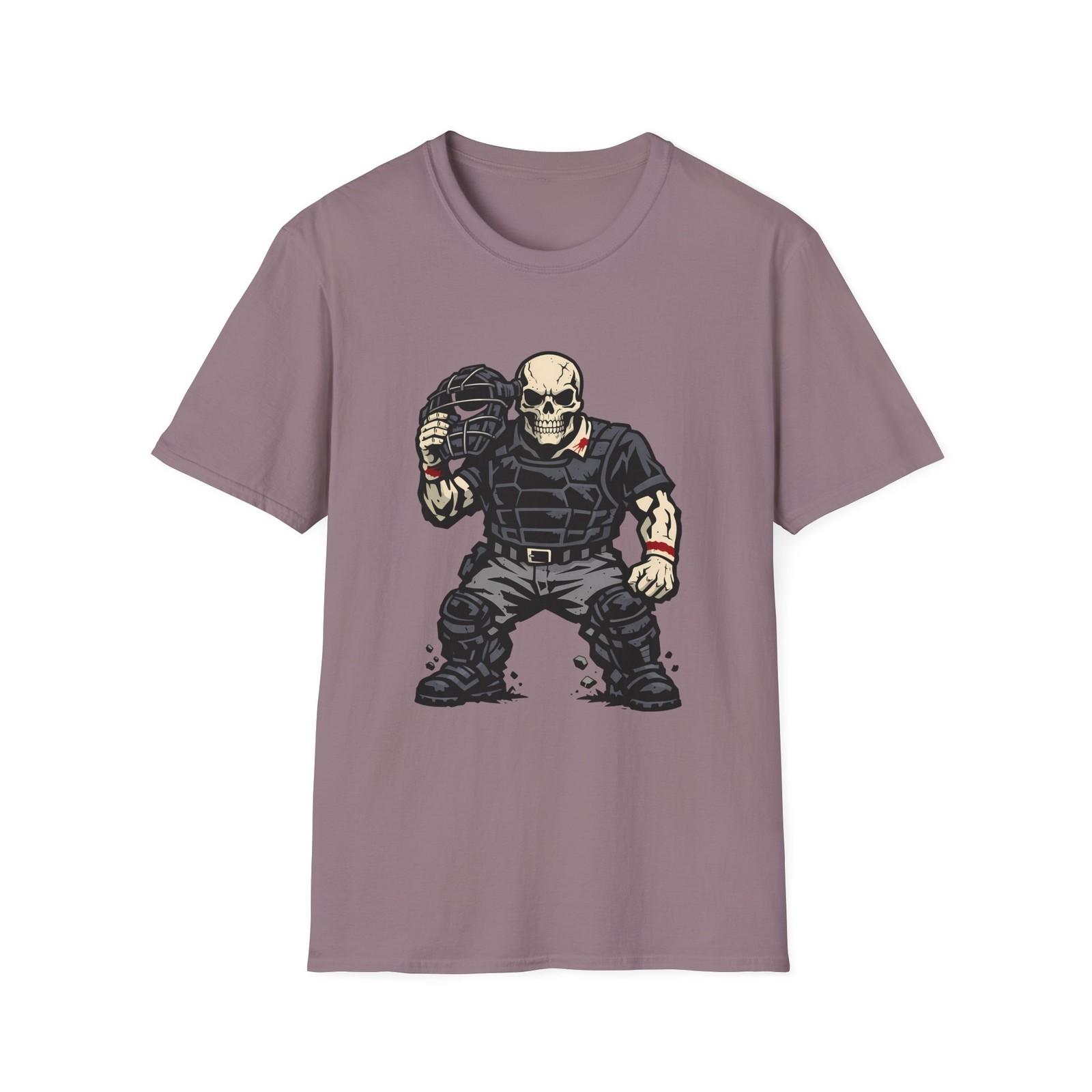 Skeleton Baseball Catcher Goth Horror Brutalist Unisex Softstyle T-Shirt S