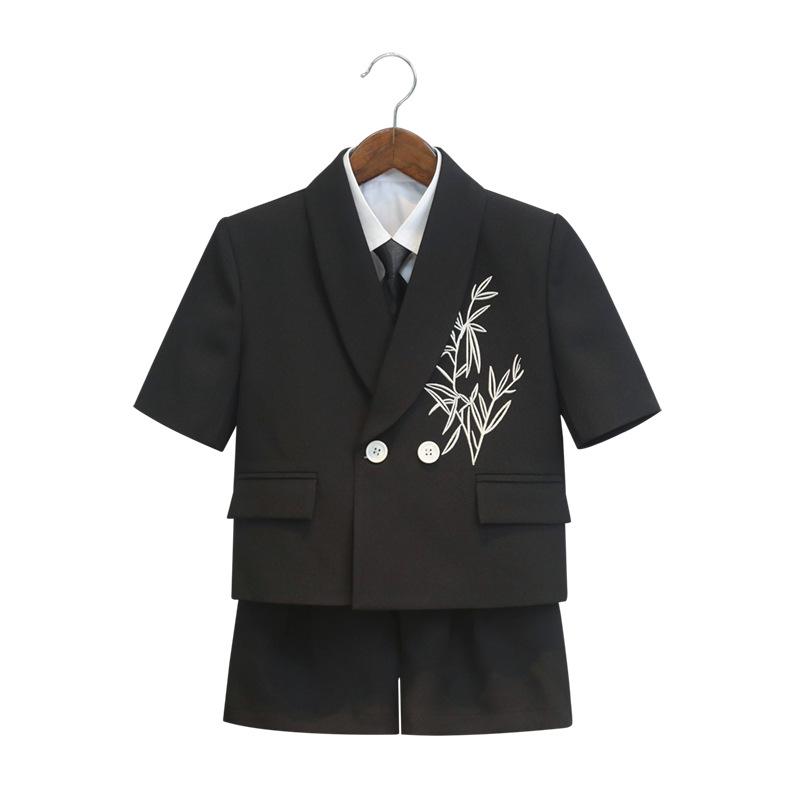 Boys' Chinese Style Summer Suit: Short Sleeve Embroidered Set for Weddings