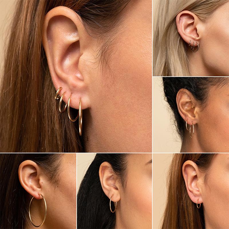 European Style Polished Stainless Steel Hoop Earrings for Women, Thin Small & Large Niche High-End Design Accessories.