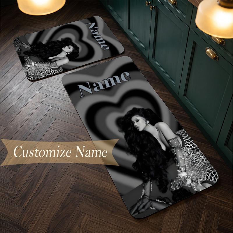 CARDI B (1) Customize Name Flannel Kitchen Mat Soft Non-Slip Kitchen Floor Runner Rug for Home Kitchen Decor