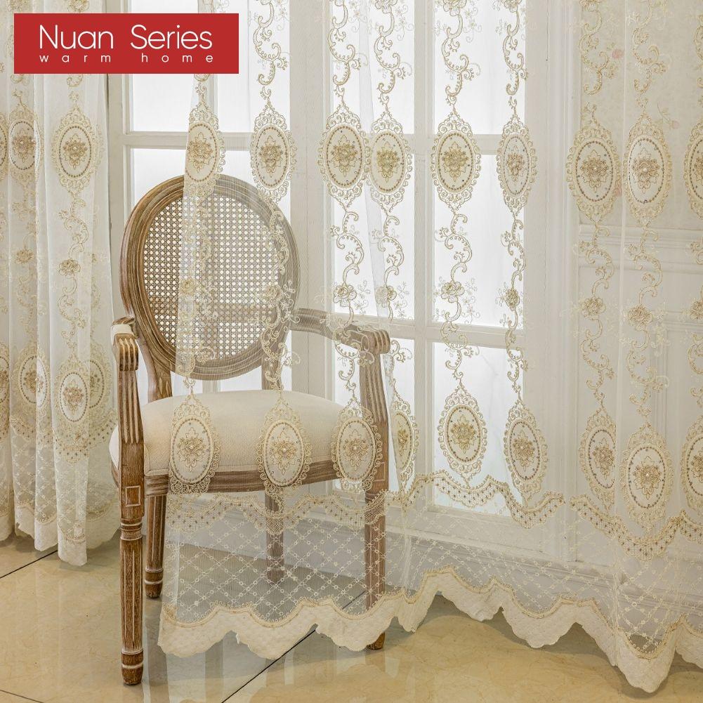 1PC Nuan Series Modern European Luxury Sheer Curtain Transparent Embroidered Tulle for Living Room Bedroom Balcony Window Home Decor
