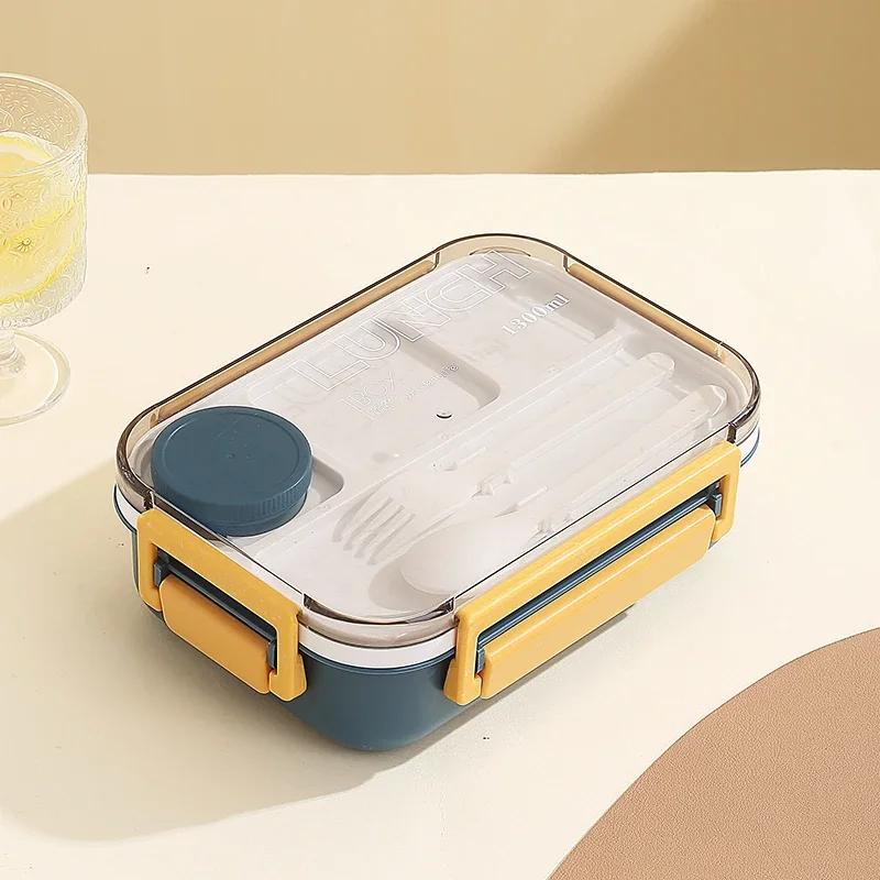 1300ML Lunch Box Plastic Portable Compartment Bento Box Microwave Students Office Food Container with Fork and Spoon Tableware
