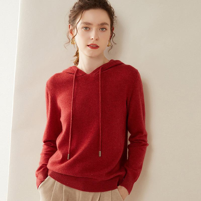 Women's Cashmere Hooded Sweater - Loose Fit, Korean Style, Ideal for Autumn and Winter.