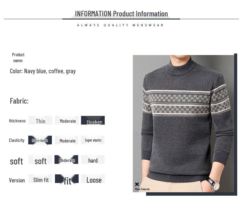 Men's Thickened Mink Wool Knit Sweater - Autumn/Winter Warm Base Layer, Round Neck.