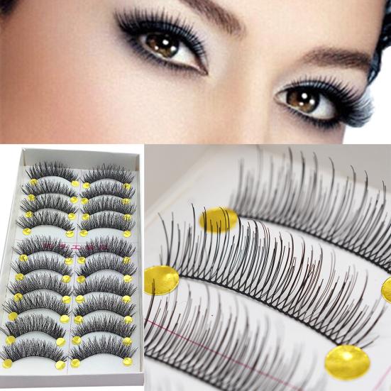 10 Pairs Thick Crossing Long Natural Looking Fake Eyelashes Make Up False Lashes