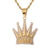 Full AAA Iced Out Bling Cubic Zircon Crown  Cubic Zircon Stainless Steel Necklaces & Pendants for Men Jewelry