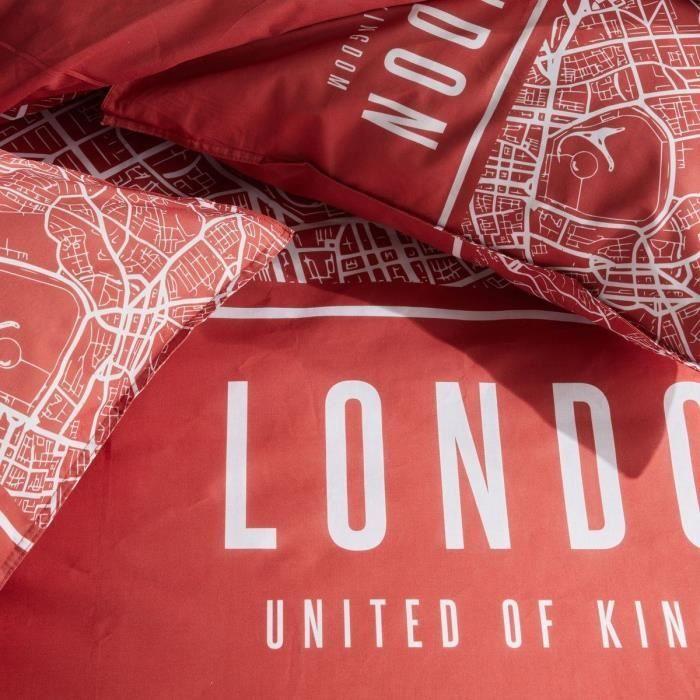 Parure de lit - TODAY - JAVA - 2 personnes - 240x220 cm - Coton - Imprimé London - Rouge