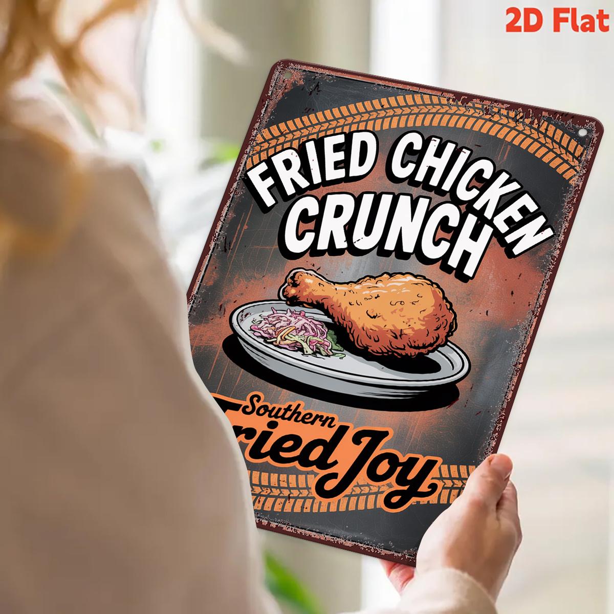 Vintage Fried Chicken Metal Wall Decor D Flat Design with Crispy Fried Chicken Print Ideal for Kitchen  Diner Decoration 20x30cm（7.8x11.8inch）