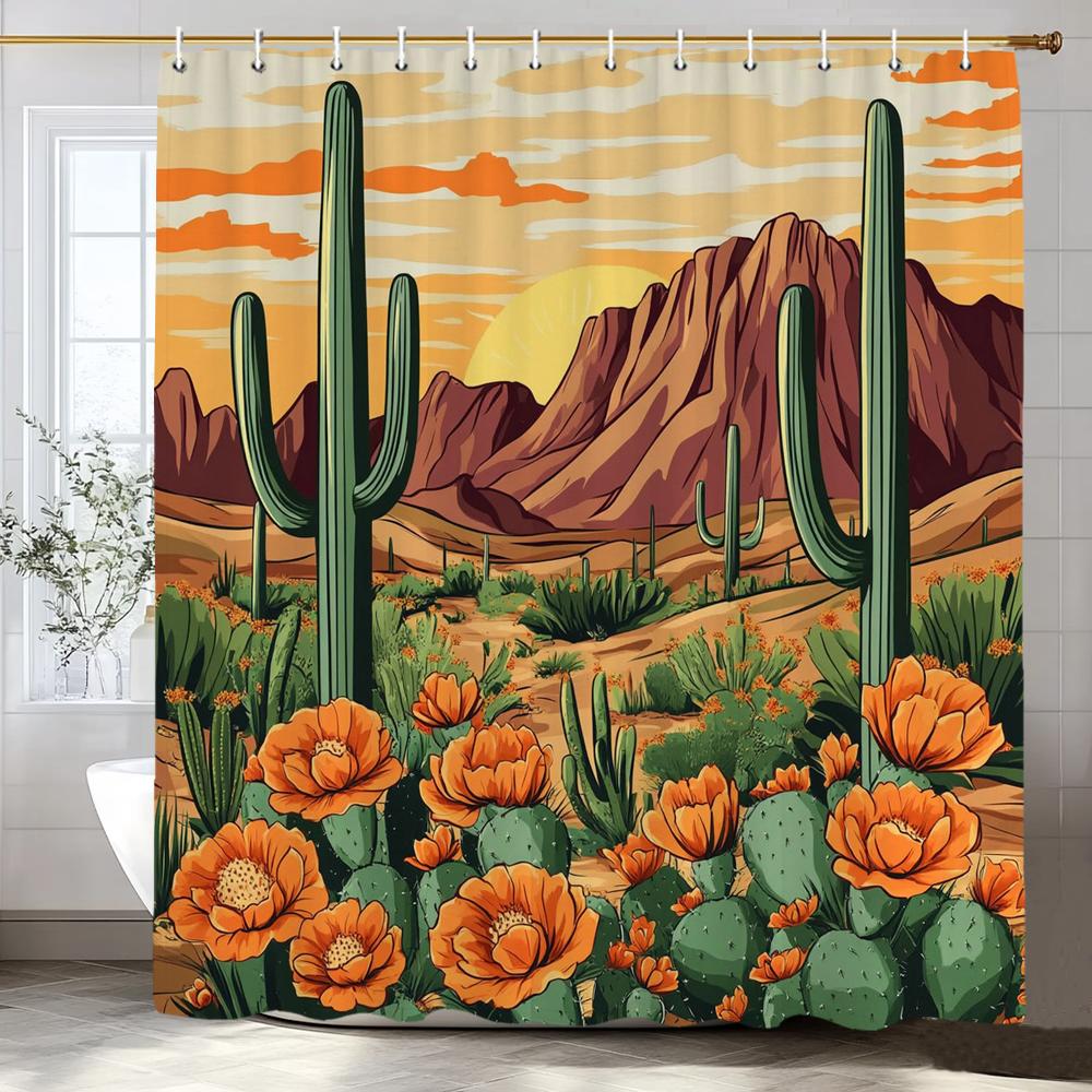 Tropical Plants, Flowers, Cactus Patterns Shower Curtain, Bathroom Decorative Shower Curtain,Home Curtain With Hooks