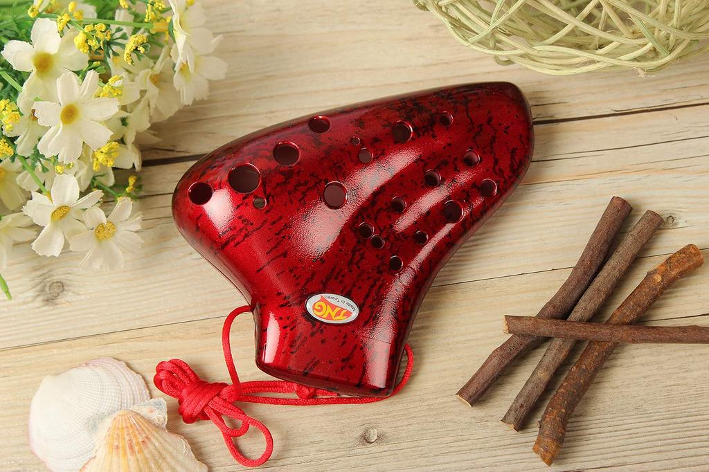 TNG Ocarina Instrument Plastic AC Ocarina Tube Playing Resin Fingering Chart Included [12 Holes/Triple/Alto/C Key] (Red)