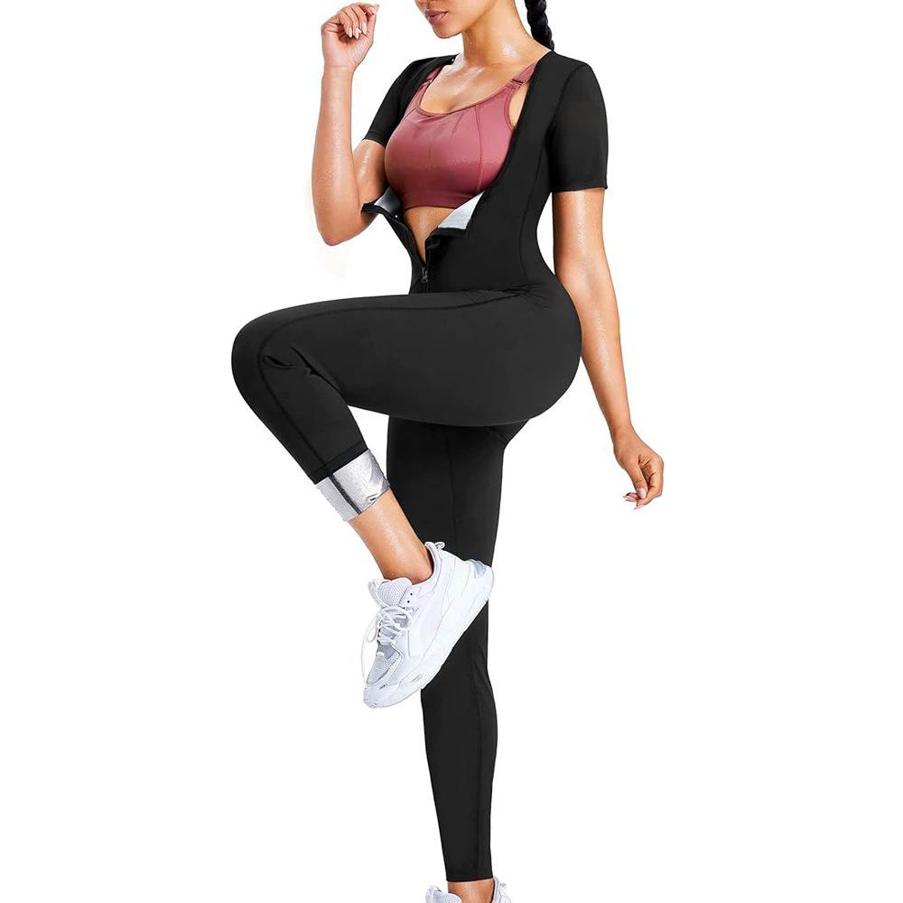 Women's Sauna-Style Cross-Back Bodysuit with Tummy Control for Yoga and Fitness